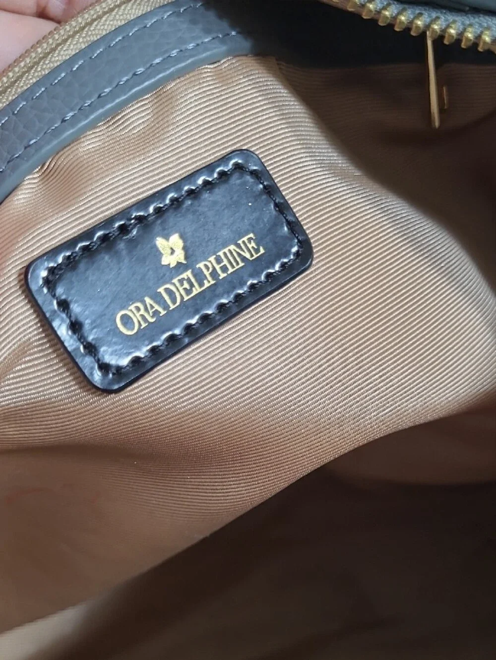 ✔️ Ora Delphine Gray Leather Satchel with Gold Hardware